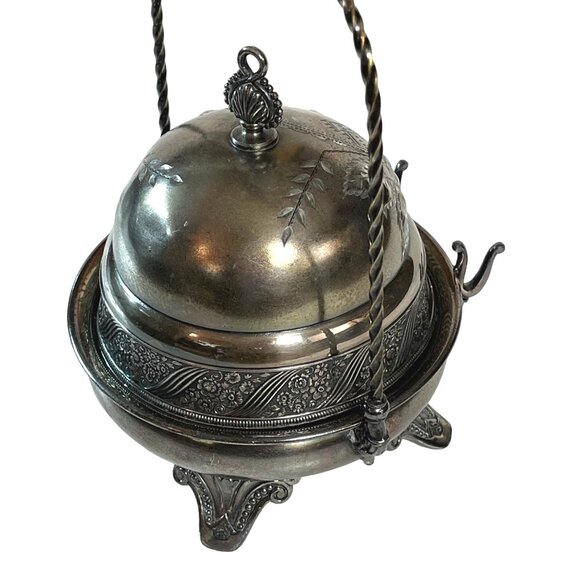 Vintage James W. Tufts Silver-Plate Butter Dish Hanging Lid - Picture 3 of 11